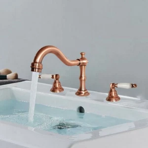 Antique Red Copper Widespread 3 Hole Bathroom Basin Sink Faucet Mixer Tap frg040 - Picture 1 of 10
