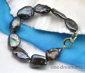 S945 8" 20mm Schwarz Barock Reborn Keshi Perlen Armband - Bild 1 von 1