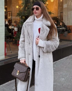 Zara Long Faux Fur Coat Lapel Collar Grey Size XS S M Small Medium 6318/245 New - Picture 1 of 24