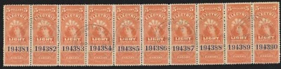 Canadian Revenue van Dam FE16 $5 Electric Light Inspection Stamp used strip (10) - Image 1 of 2