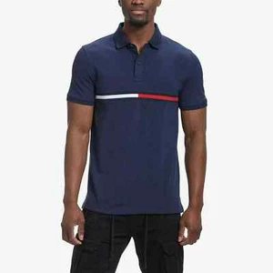 Nuova Tommy Hilfiger Tanner Polo maglietta Custom fit logo righe blu Nuova - Imagen 1 de 10