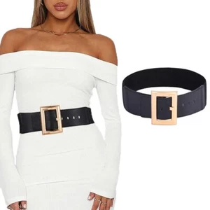 Women Leather Belt Stretch Wide Belt Dresses Belts Elastic Vintage Waist Belt... - Picture 1 of 7