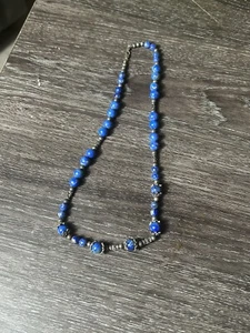 Sterling Silver Plain Round Lapis Bead Necklace. 18 inch - Picture 1 of 4