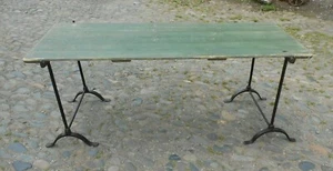 VINTAGE RUSTIC IRON AND PAINTED PINE TRESTLE TABLE - Picture 1 of 12