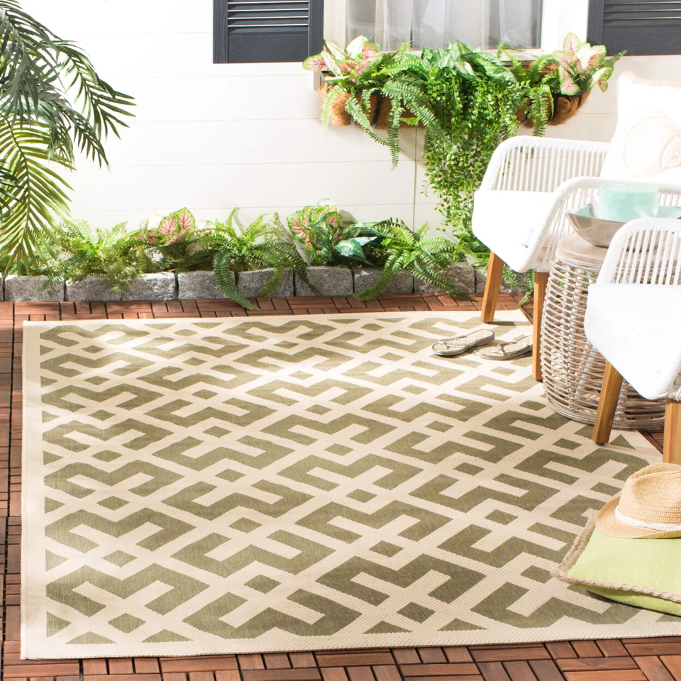 SAFAVIEH Indoor Outdoor CY6915-234 Courtyard Green / Bone Rug - Image 1 of 4