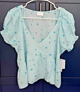 Abound Women's V Neck Floral Puff Sleeve Babydoll Top - Size Large - NWT - Picture 1 of 6