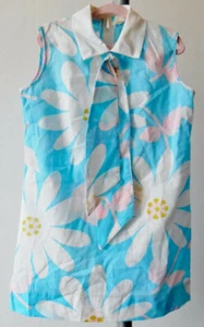 1970s. Girls blue sleeveless floral dress - Picture 1 of 3