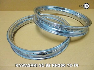 KAWASAKI S1 S2 KH250 1972-1976  Front & Rear  Steel Wheel Rim Set  [sa3066] - Picture 1 of 5