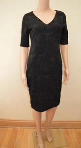 New M&S PER UNA Black V-Neck Jacquard Bodycon Dress Sz UK 8 - Picture 1 of 5