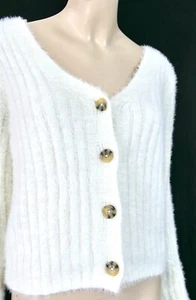 So Soft and Fuzzy Cropped White Cardigan Sweater XL - Picture 1 of 5