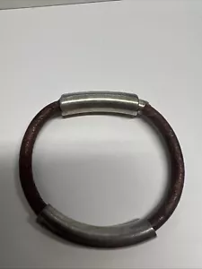 "Pulsera de cuero marrón envejecido de plata de ley de 8""" - Imagen 1 de 3