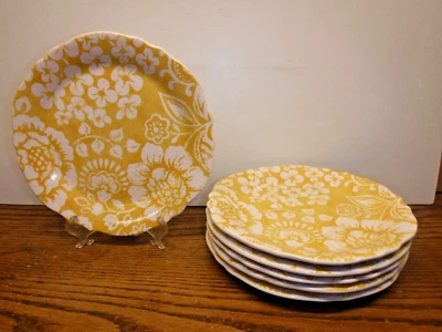 6 Pier 1 Imports Chloe Yellow PLATES 9" Salad Luncheon Ironstone Cottagecore Set - Image 1 of 4