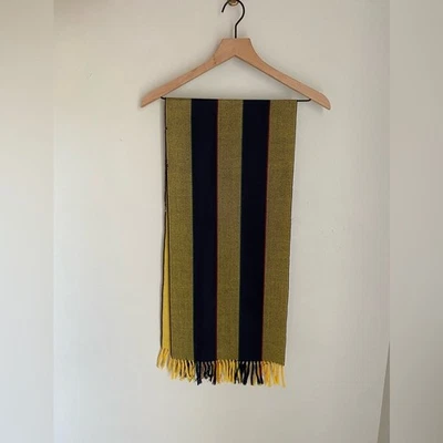 Bufanda vintage Allen Solly 100 % lana de cordero a rayas amarillas y azules Foto 1 de 4