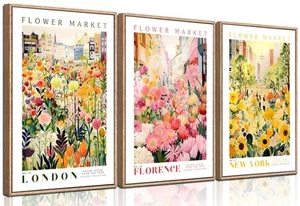 3Pcs Flower Market Color Botanical Canvas Wall Art Colorful Wildflower Sunflo... - Picture 1 of 9