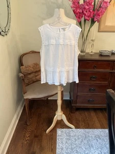 Lucky Brand romantische Bluse weiß bestickt Detail Stufen Rüschensaum neu mit Etikett XL - Bild 1 von 5