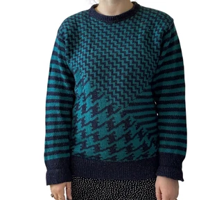 Vintage Gianfranco Ruffuni Blue Donegal Fleck Geometric Ski Wool Sweater Sz M - Picture 1 of 7