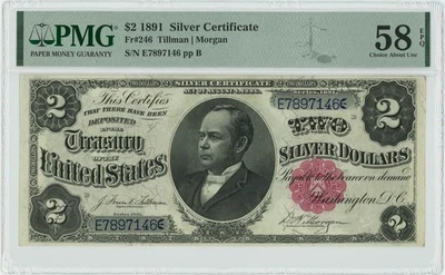 FR. 246 1891 $2 Silver Certificate PMG AU58 EPQ Windom 949949-10 - Image 1 of 3