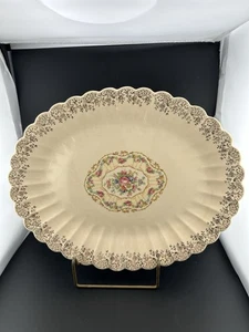 Trojan Sebring USA Warranted 22 K Gold Toledo Delight Sand 13” Oval Platter~EUC - Picture 1 of 8