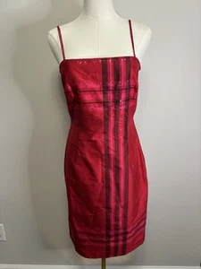 Abito da cocktail Kay Unger vintage seta 4 righe rosse, corsetto, perline e paillettes - Foto 1 di 6