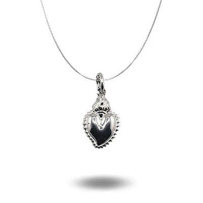 Ciondolo cuore sacro piccolo bombato argento 925 catenina veneziana lunga 45 cm - Immagine 1 di 4