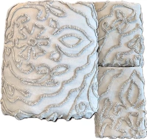 Pottery Barn Renee Sateen Candle Wick Cal King Size Duvet Set 3 Grey Gray Puff - Picture 1 of 20