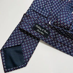 Holliday&Brown Red,White&Blue Silk Tie w Square Design 57x3.5 Hand Made In Italy - Picture 1 of 14