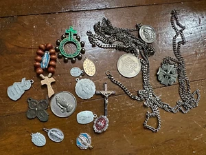 Vtg Antique Religious Jewelry Lot - Catholic, Military Chains, Medals, Pendants+ - Picture 1 of 8
