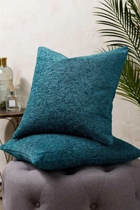 Große weiche robuste Chenille Kissen/Bezüge 24"x24" 2er Set türkis - Bild 1 von 4