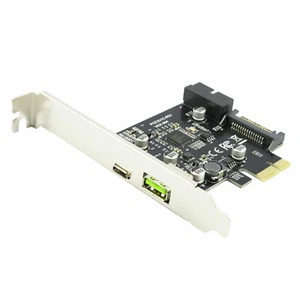 Carte 2 ports USB 3.1 Gen1 Type C PCI-E x1 5Gb/s Windows Linux Mac10.8 Renesas - Photo 1/6