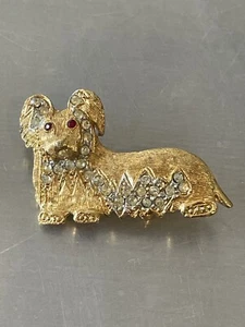 Shih Tzu Dog Brooch Pin Badge Vintage BSK Signed Designer Jewelry Costume Gold - Picture 1 of 4
