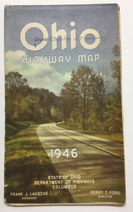 Map OHIO 1946 pre interstate highways Dept of Highways Frank Lausche Gov. - Picture 1 of 5