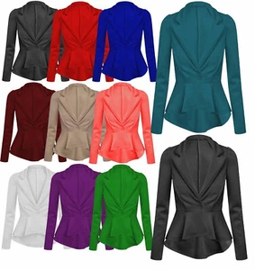 Mujeres Damas Elastizado Peplum Nuevo Un Botón Mangas Largas Abrigo Chaqueta Blazer Top - Imagen 1 de 10