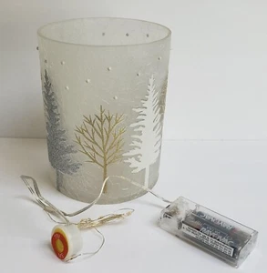 Winter Trees Frosted Crackle Glass Holiday Hurricane Candle Holder/ Vase Lights - Picture 1 of 10