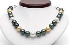 18 Zoll 9-10 mm Südmeer Tahitian Schwarz Weiß Gold Mehrfarbig Runde Perlen Halskette