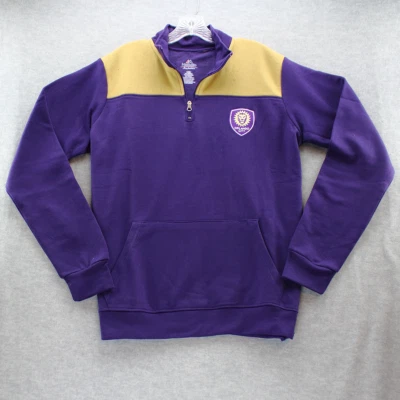 NEW Orlando City SC Majestic Women's 1/4-Zip Pullover Jacket Glitter Logo PURPLE - Image 1 of 4