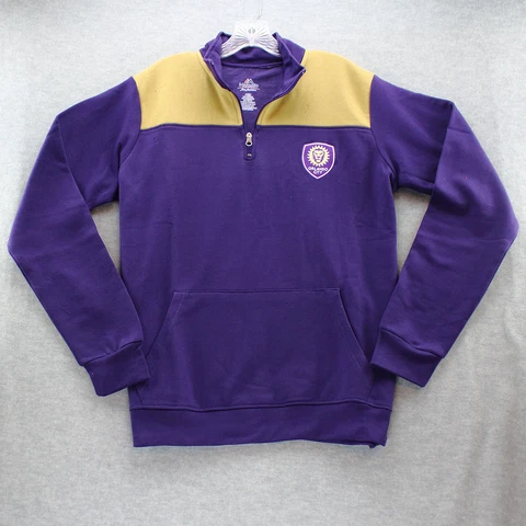 NEW Orlando City SC Majestic Women's 1/4-Zip Pullover Jacket Glitter Logo PURPLE Cover