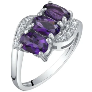 14K White Gold Genuine Amethyst and Diamond Ring 1.25 cts Oval Shape - Picture 1 of 3