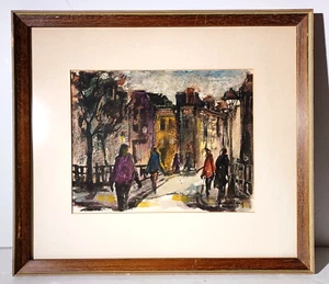 LISTED JAMAICAN ENGLISH VERNON TONG Sd WATERCOLOR NIGHTTIME STREETSCAPE FRAMED - Picture 1 of 8
