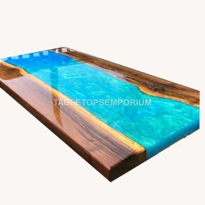 Blue Epoxy Resin Dining Table Tops, Handmade Furniture Table, Epoxy Table Decors - Image 1 of 4