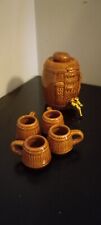 Vintage Mid Century ceramic beer barrel keg with 4 small cups figurine brown