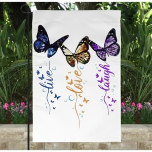 Garden Flag 12x18 Live Laugh Love Butterfly Double Sided Handmade Custom - Picture 1 of 1