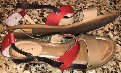 Tahari Aura Tan Orange Crush Sandal 11M Buckle Strap Leather - Image 1 of 4