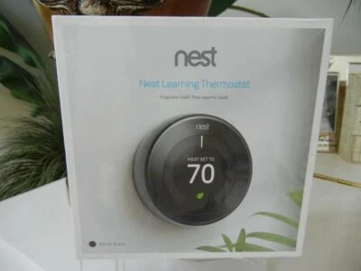 NIB NEST LEARNING THERMOSTAT 3RD GENERATION MIRROR BLACK T3018US PROGRAMMABLE - Image 1 of 4