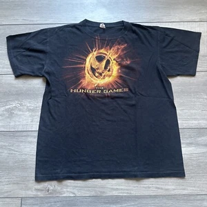 Vintage 2012 The Hunger Games Movie Logo Promotional T Shirt Size M Black Cinema - Picture 1 of 9