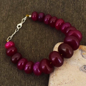 393 Cts Earth Mined 8" Long Red Ruby Rondelle Beaded Bracelet Jewelry JK 36E299 - Picture 1 of 2