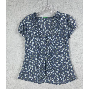 United Colors Of Benetton Size S Navy Floral Pleated Top Short cap sleeve - Picture 1 of 10