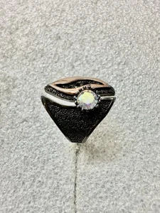 Punk GOTHIC Black & Copper W AB Stone Fashion Ring Size 9  - Picture 1 of 7