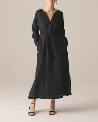 Vestido largo con cinturón J.CREW NUEVO CON ETIQUETAS $168 Cabana en negro 100 % lino talla XS Foto 1 de 4