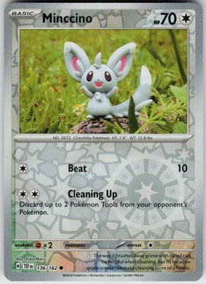 Pokemon Minccino 136/162 SV05: Temporal Forces NM Reverse Holo card - Image 1 of 2