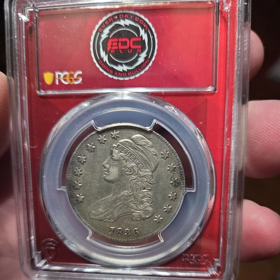 1836 50c перебитая крышка с буквенным краем AU50 /Edc rip box - Изображение 1 из 4